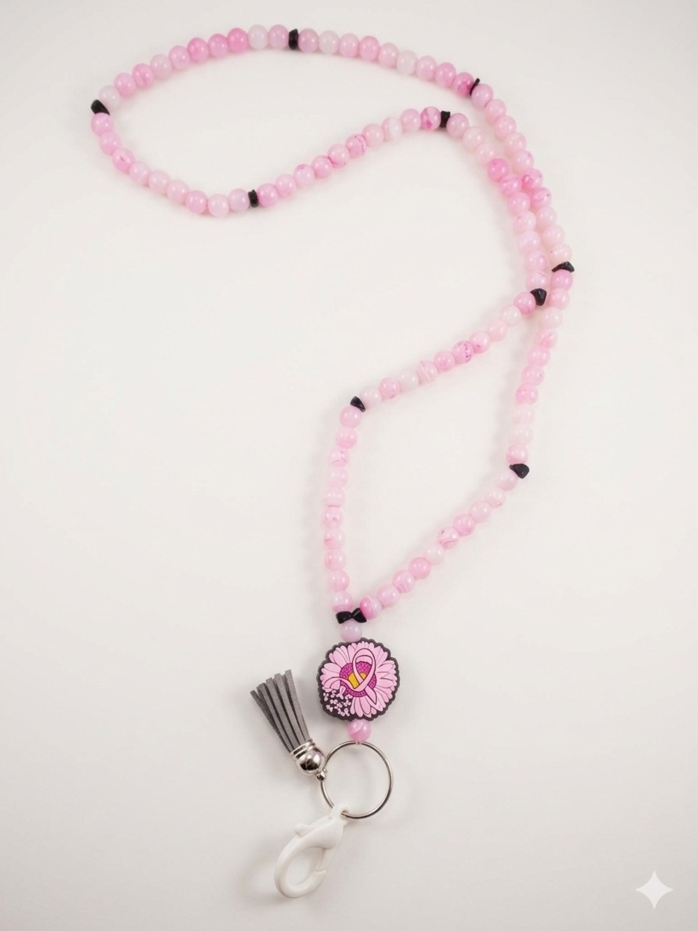 Pink Beaded Lanyard with Flower Charm - Women Accessories